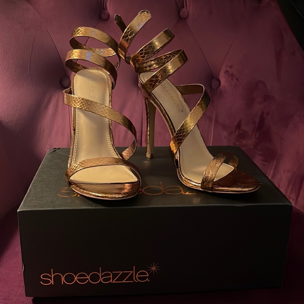 Bronze Snake-Embossed Spiral-Strap R Sandal